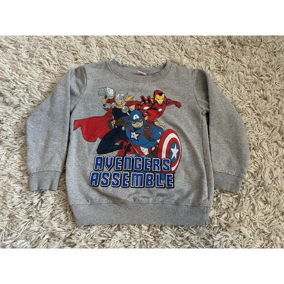 Marvel Boys Size 7 “Avengers Assemble” Gray Sweatshirt - Thor Ironman Captain Am - Picture 1 of 4